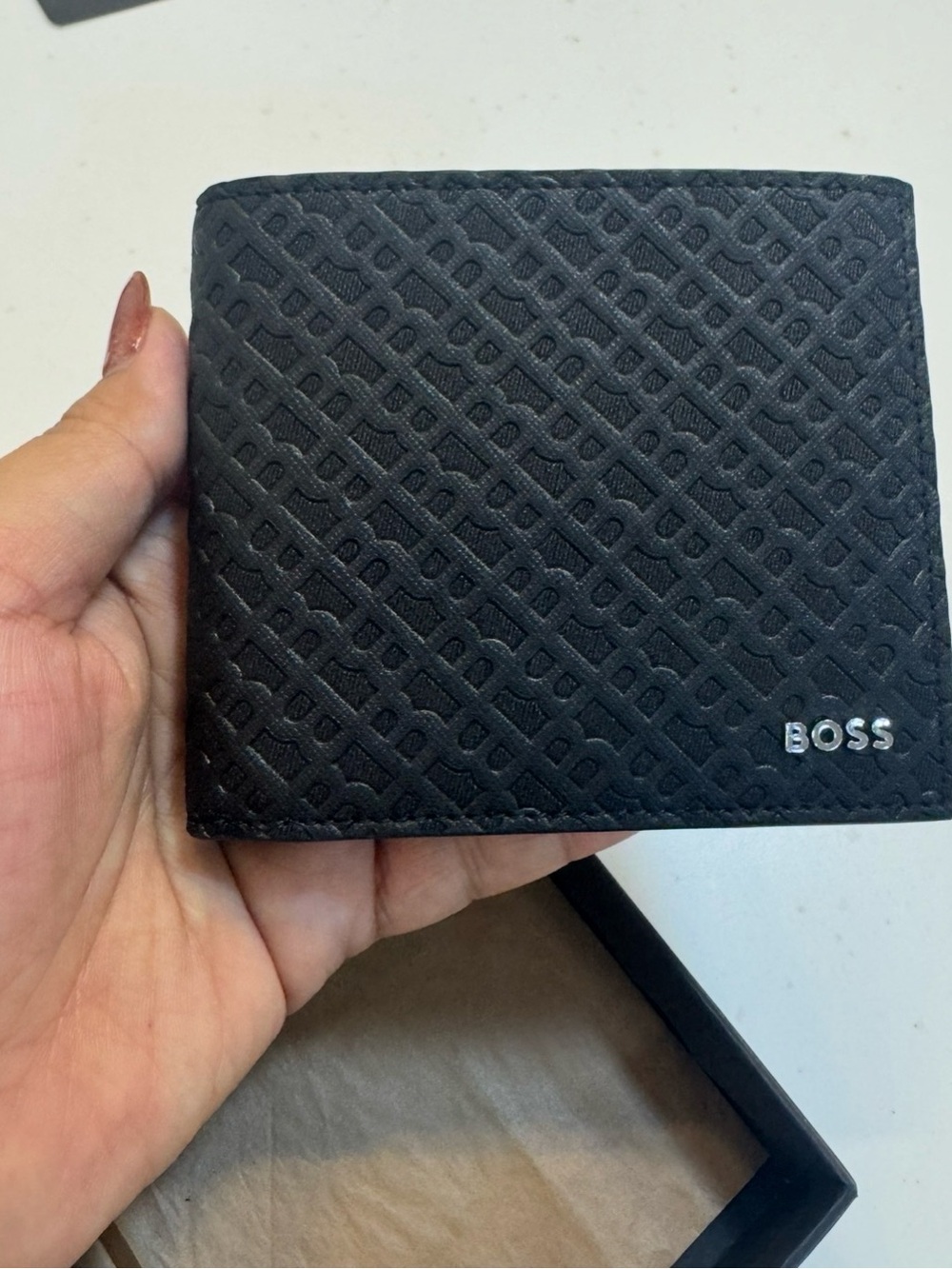 Boss Black Embossed Leather Card & Key Wallet